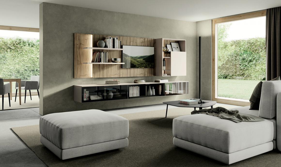 Febal Casa Sistema Giorno Diciotto mobile tv libreria salotto 010 011